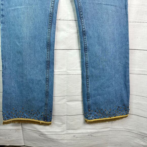 Gap Womens size 6 Flare Vintage Denim Jeans Embellished Fringe Boho Y2K - Picture 4 of 10